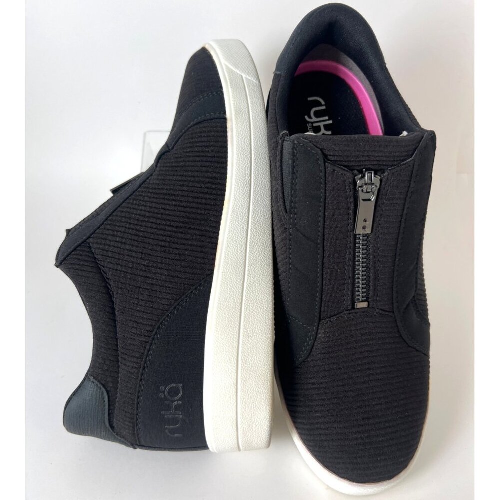 Ryka Women Black White Wedge Slip-On Zip Sneakers Size 9.5
